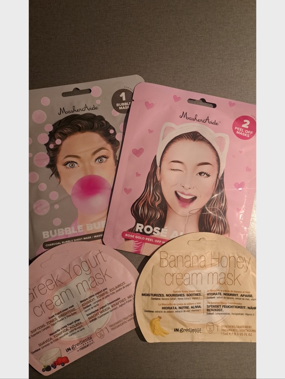 MaskerAide Rose (2 in pack) Bubble Face Mask & 2 In-gredients Face Masks Bundle!
